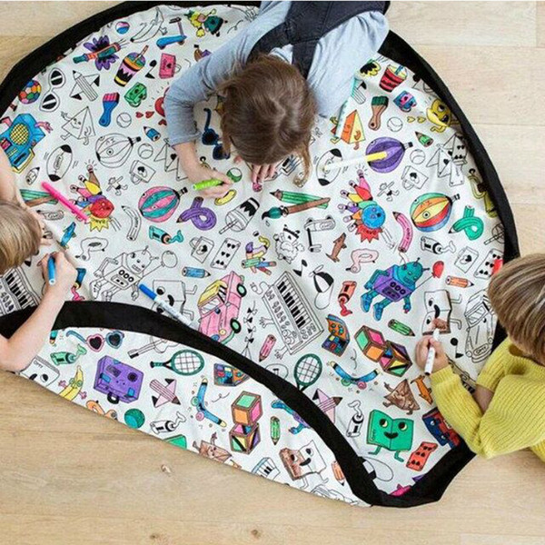 Baby Play Mat DIY Graffiti Toy Storage Bag Kids Developing Mat Educational Game Playing Carpet Children Painting Toy Kids Rug