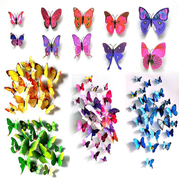12 pcs/set DIY 3D Butterfly wall stickers home decor for living room,bedroom,kitchen,toilet,and Festive wedding pvc decoration Kids Rooms