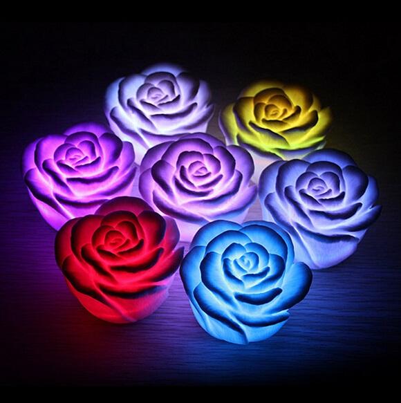 7 color changing led light Romantic rose led light rose led lamp Flashing light for Valentines day gift wedding gift free shipping