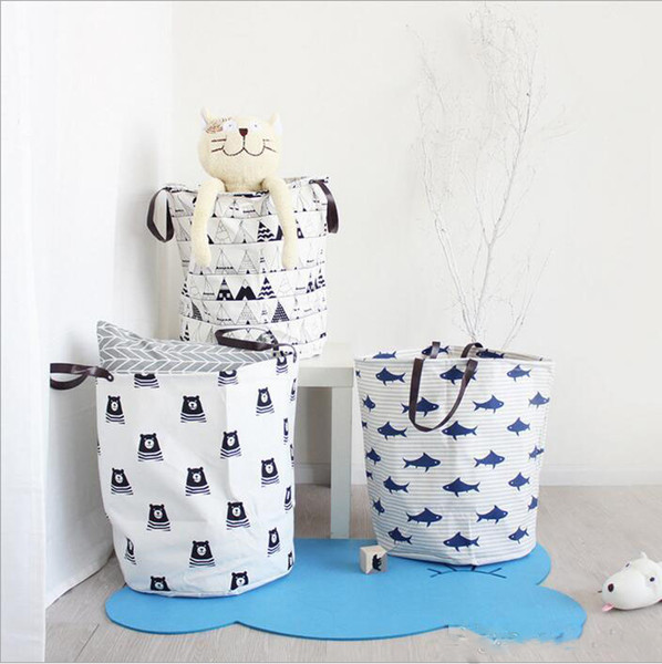Toys Laundry Barrels Storage Baskets Bins Kids Room Storage Bags Ins Bucket Laundry Dirty Clothing Organizer Polka Canvas Basket Bags