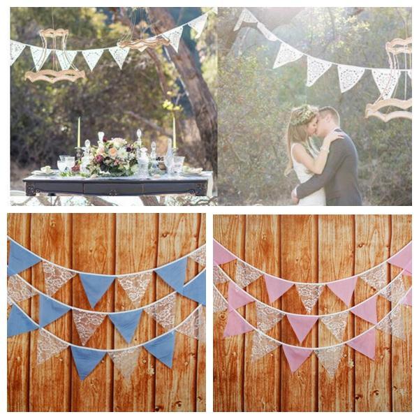 3.2m 12 Flags Lace Pennant Bunting Banner Triangle Shape Hanging Party Wedding Christmas Decor Banners Flags Wedding Decoration