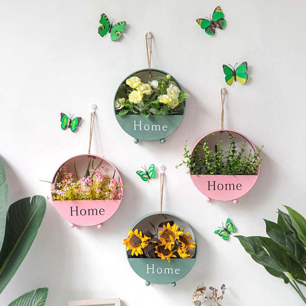 Flower Pots Hanging Desktop Succulent Plants Flowers Basket Pendant For Home Wall Hanging Ornaments Creative Iron Flower Wall Holder