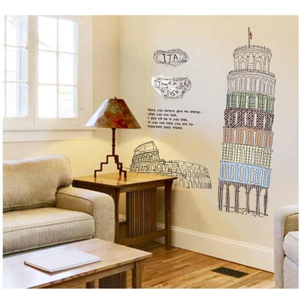 Leaning Tower of Pisa Wall Decal Removable Sticker for Bedroom Study Children Room Decoration Art Mural Decor 60*90cm