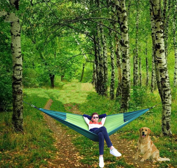 270*140cm Camping Hammock 2 Person Portable Parachute Nylon Outdoor Travel Sleep Hammocks With Ropes Swing Hanging Bed MMA1975-1