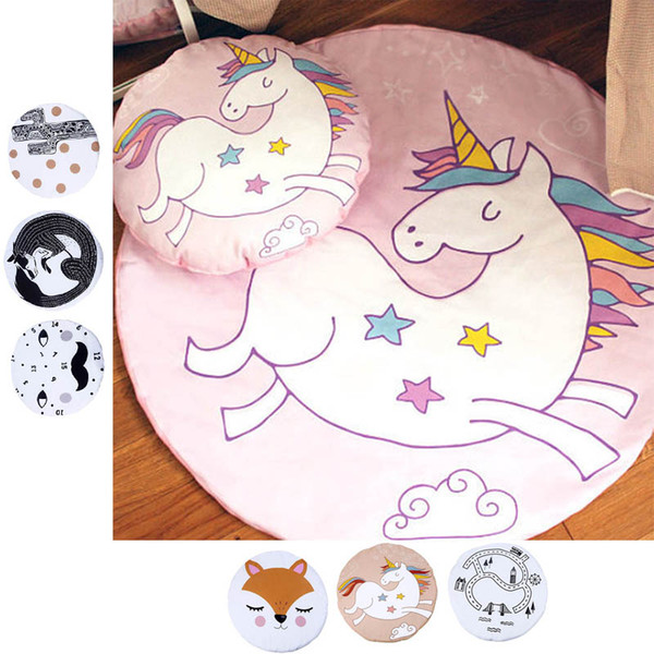 Kids Girl Play Rug Newborn Baby Crawl Carpet Round Cartoon Animal Fox Cactus Printing Bedroom Decoration Rug 6