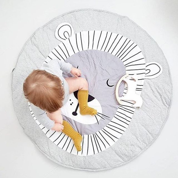 Baby Rugs Cartoon Rabbit Lion Round 90cm Playmats for Girls Boys Fashion Cotton Carpet White Grey Children's Room Decoration Toys Cute