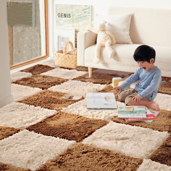 Plush mosaic carpet living room bedroom floor mats children tatami suede mat waterproof children anti-slip shatter-resistant crawling mat a