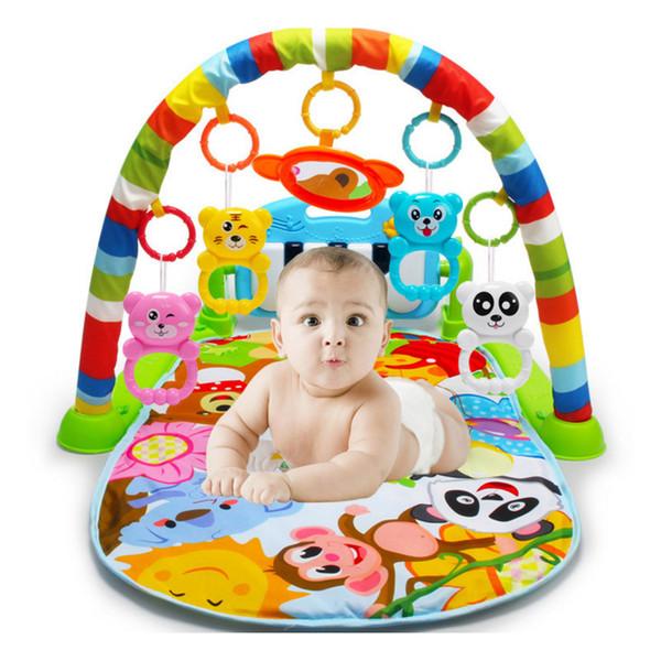 Baby Playmat Kids Fitness Rack Piano Keyboard With Cute Animal Blanket Rattles Toys Baby Gym Crawling Activity Mat Educational J190508