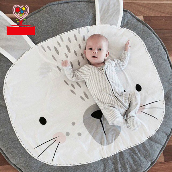 Baby Rugs Cartoon Rabbit Lion Round 90cm Playmats for Girls Boys Fashion Cotton Carpet White Grey Children's Room Decoration Toys
