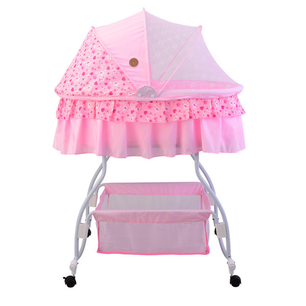 Baby cradle Rocking Cradle with big basket Swing Baby of Side Mesh Fabric Infant Rocking Bed with Side Pocket portable