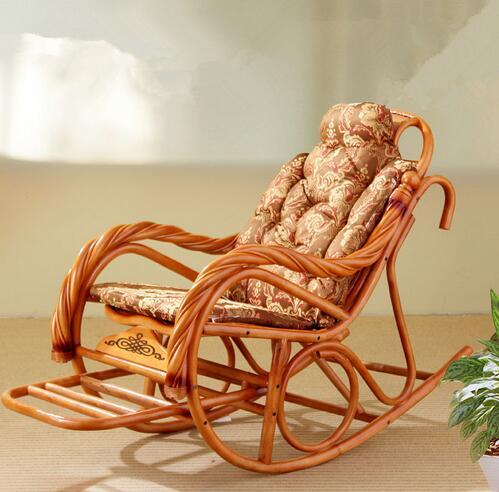 Luxury Rocking Chair With Cushions Rattan Wicker Furniture Indoor Living Room Glider Recliner Modern Rattan Easy Chair