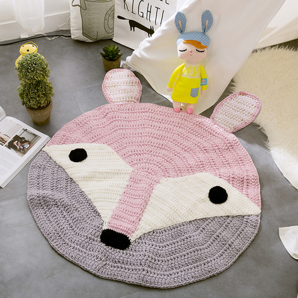 Baby Rugs Cartoon Fox Bear Rabbit Round 80cm Knit Playmats for Girls Boys Fashion Carpet Children's Room Decoration Toys