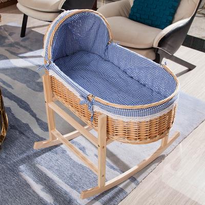 Rattan crib newborn cradle portable shopping basket car comfort sleeping basket baby bed cradle shaking nest solid wood