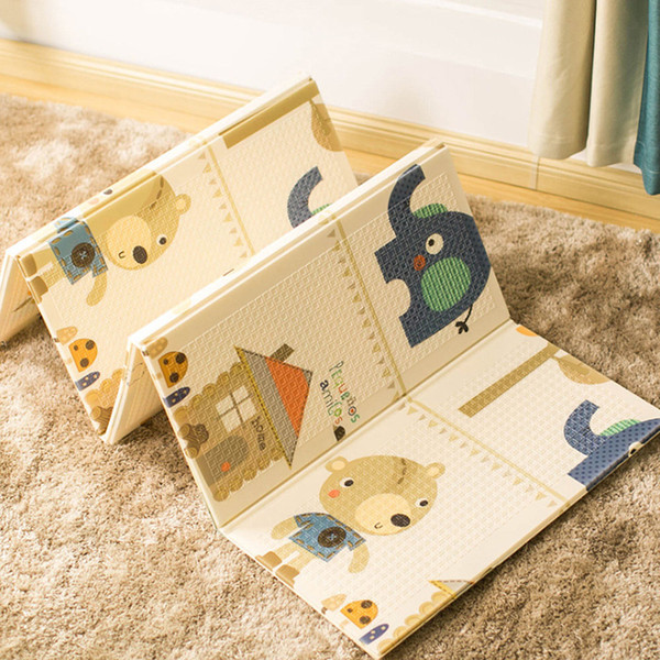 Portable Foldable Baby Climbing Pad Cartoon Bear Baby Play Mat Foam Pad XPE Environmental Tasteless Parlor Game Blanket