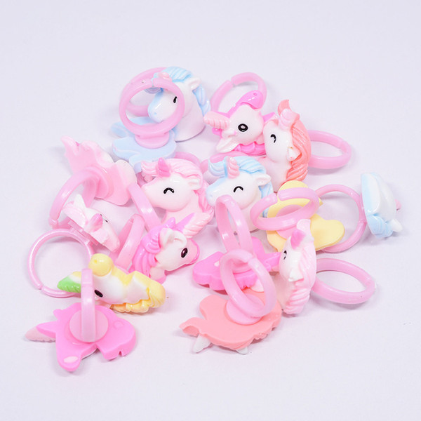Unicorn Finger Rings 14mm Cartoon Horse Acrylic Costume Rings 100pcs/set Baby Supplies Party Favor OOA6838