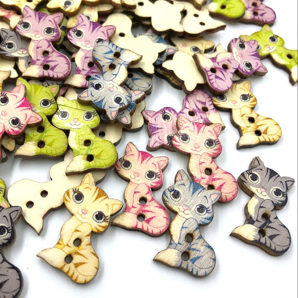 Cat Painted Wooden Buttons Decorative buttons For Sewing Scrapbooking Crafts 300pcs 26x16mm WB522