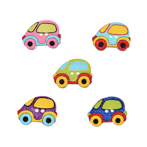 200Pcs Car Shaped Sewing Accessories Scrapbooking Wooden Buttons Cabochons 2 Holes Mixed Wood Decorative Sewing Buttons 24x16mm