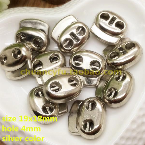 Free Shipping 50 pcs/lot Silver color ABS 2 holes cord lock spring string stopper cord stopper garment bag wallet accessory