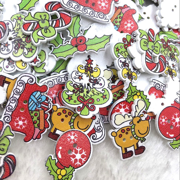 300pcs Mix Merry Christmas Sewing Wood button Kid's Gift Craft WB368