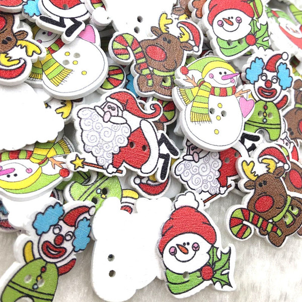 300pcs Assorted Christmas Wooden Button Lot Craft Card Embellish WB369