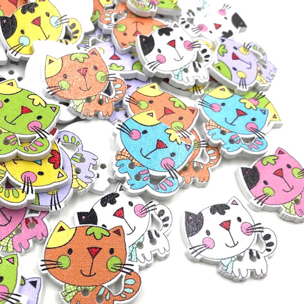 300Pcs Mix Wood Buttons Cat Craft Scrapbook Sewing Appliques 24mm WB412