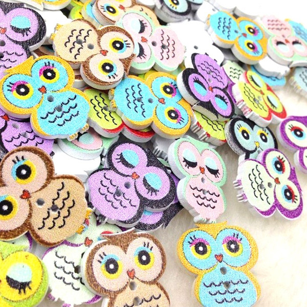 New 300pcs Owl Wood Round Buttons 19*21mm Sewing Craft WB253