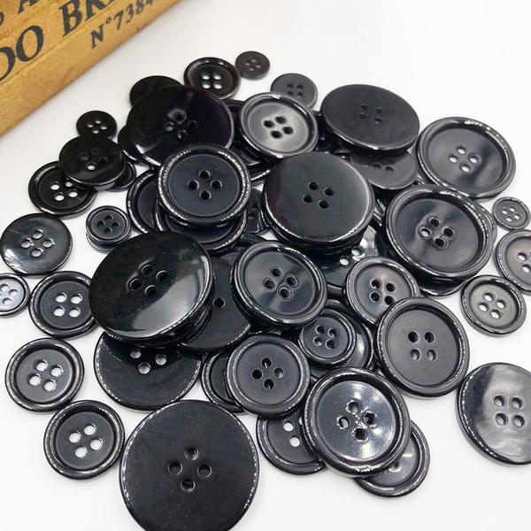 100pcs30mm Black Color Overcoat Plastic Button 4 holes Craft Sewing PT251