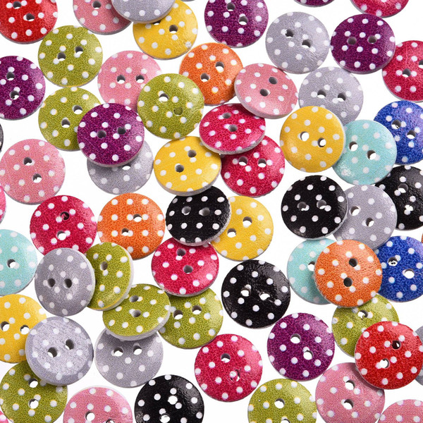 Sewing Accessories Buttons Wood Buttons Cabochons Scrapbooking 100Pcs Mixed 2 Holes Dot Round Wood Sewing Buttons 13mm