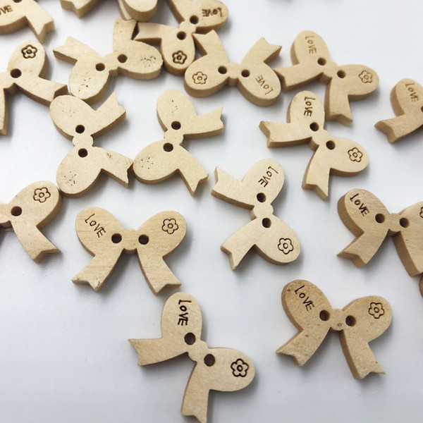 300Pcs Mix Bow Wood Buttons Sewing Craft 2 Holes 17*13mm WB297