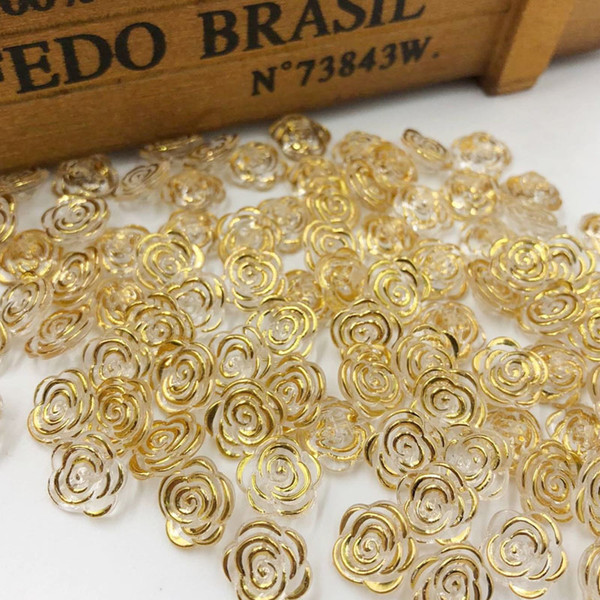 500pcs Gold edge transparent rose flower acrylic buttons for decoration handmade craft sewing accessories PT134