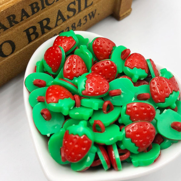 500pcs Strawberry Plastic Button backhole craft Red Color PT37