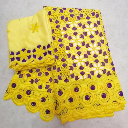Latest African Lace Fabric 5yards+2yards cotton voile lace High Quality Emboridery French French Fabric EHH062 YELLOW