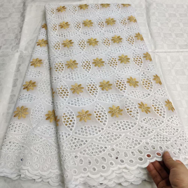 100% Cotton African Dry Lace Fabric white and gold Nigerian Lace Fabric 2019 High Quality Swiss Voile In Switzerland