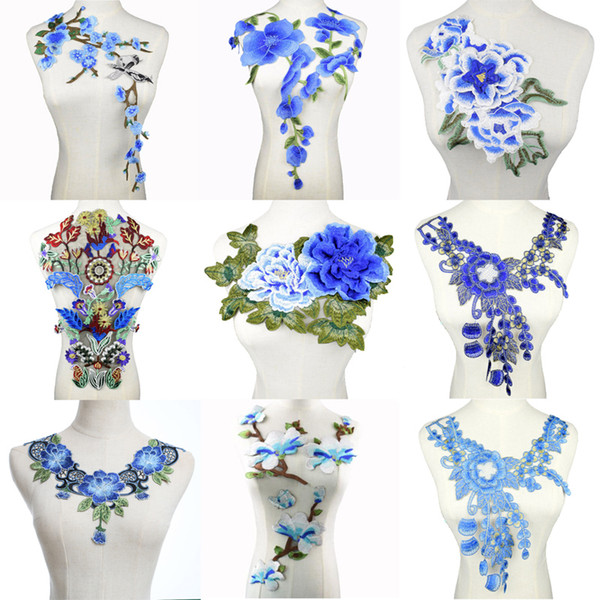 Blue Big Flower Necklace Lace Collar Fabric Trim DIY Embroidery Lace Fabric Neckline Applique Sewing Craft Scrapbooking