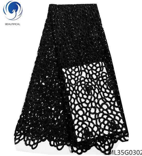BEAUTIFICAL african guipure laces fabrics black cord lace fabrics 2019 water soluble laces dress for women 5yards/lot ML25G14