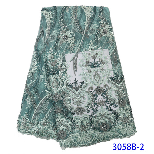 Bridal Lace Fabric French Lace Fabric 2019 African Tulle Handmade Beaded Material For Wedding Party GD3058B-2
