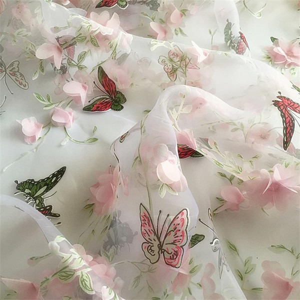 H007 90*140cm Organza Fabric Soluble Shabby Butterfly Lace for Dress,Wedding Embroidered Diy Handmade Sewing Supplies Crafts
