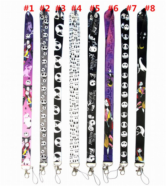 Keychains Strap Creative Cartoon Nightmare Before Christmas Neck Lanyards Skull Printed Sling for Cell Phone ID Card Black Ropes C102907