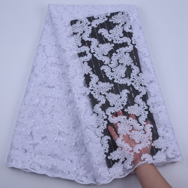 White African Lace Fabric 2019 High Quality Lace African French Net Laces With Sequins Bright Thread Tulle For Sewing S1750
