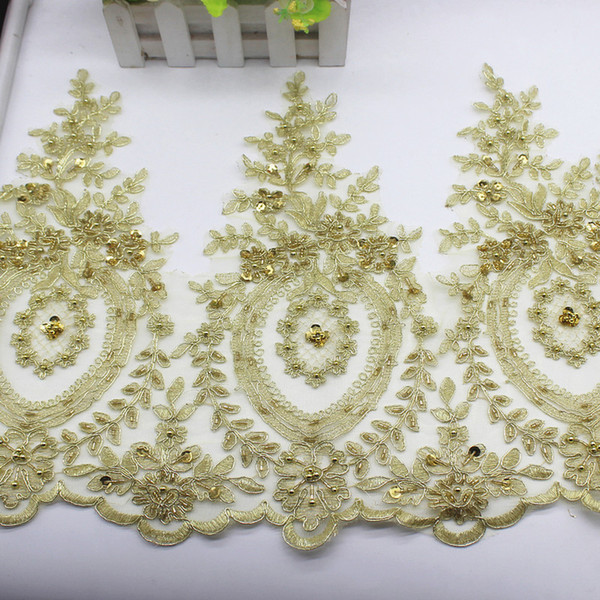 Gold Embroidered Lace Wedding Appliqued Champagne Gold Lace Trims Light Tulle Fabric Scalloped Bridal Sashes 13CM-32CM