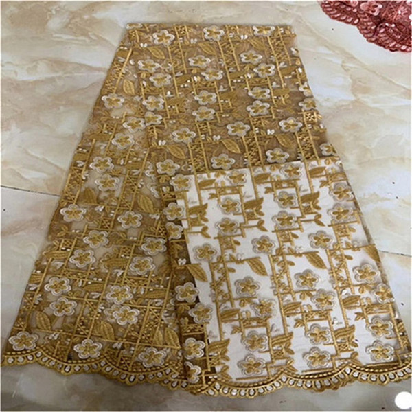 Latest High Quality African Tulle Lace Fabric 2019 yellow Lace Fabric Embroidery Gold African for Wedding