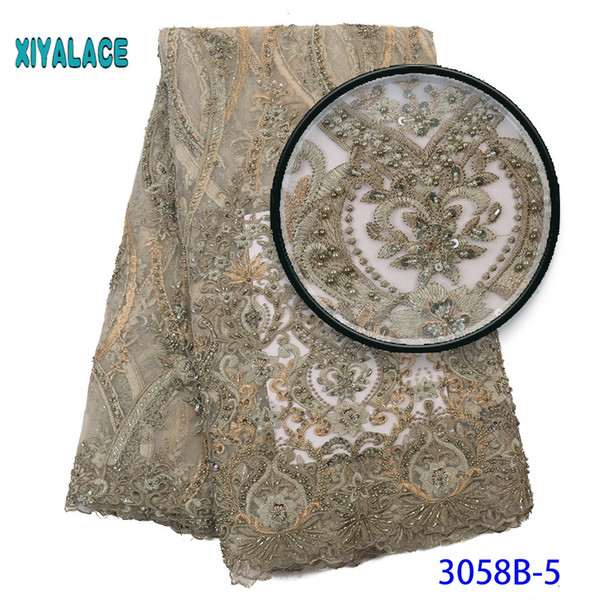 Luxury Lace Fabric African Handamde Beads Lace Fabric High Quality Embroidery French Nigerian For Bridal 3058b