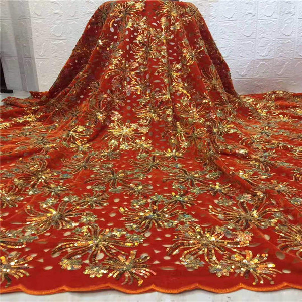 Feather Patterns Sequins Fabrics Velvet Lace Fabric High High Quality Sequence Lace for Bridal Nigerian Net Fabric APW3022B