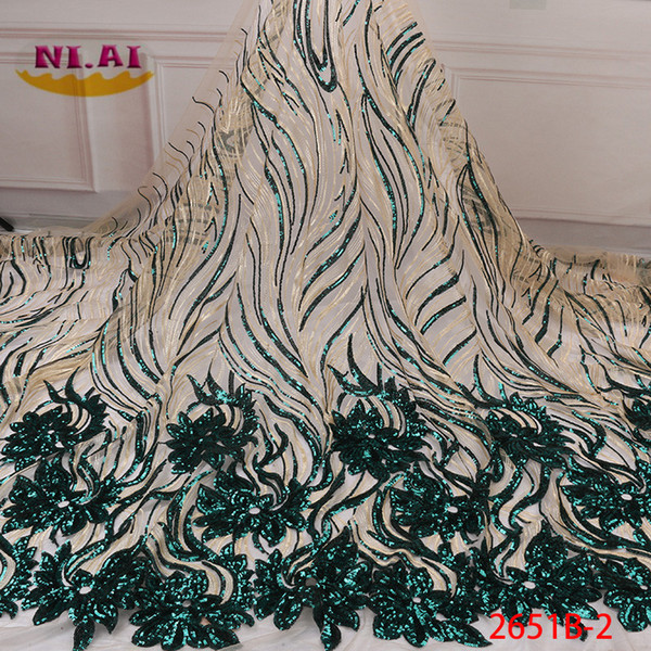 2019 High Quality African Sequins Lace Fabric French Net Embroidery Tulle Lace Fabric For Nigerian Wedding Party Dress XY2651B-2