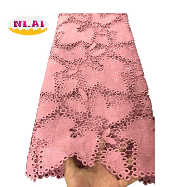 Nigerian Stones Cord Lace Fabric Milk Silk Water Soluble Dress Lace 2019 High Quality African Guipure Fabric NI1812