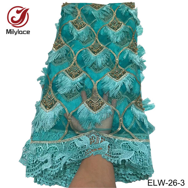Applique african lace fabric pretty green lace fabric beaded bridal party/wedding dress nigerian ELW-26