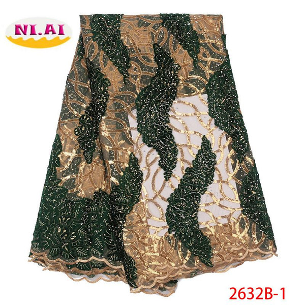 French Sequins Lace Fabric 2019 African Tulle Lace Fabric High Quality Nigerian Embroidered Wedding Dress XY2632B-1