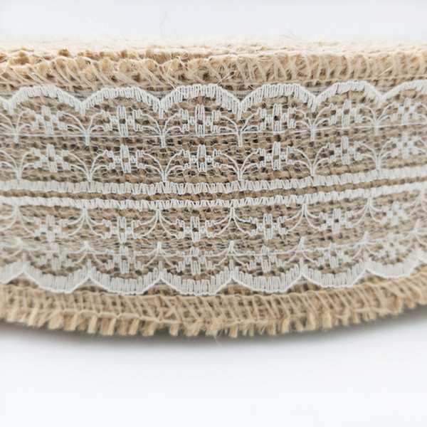 30 meters Christmas Decor Natural Burlap Jute Hessian Ribbon with Lace , 6cm Widths Wedding Party Decoration Lace Trim