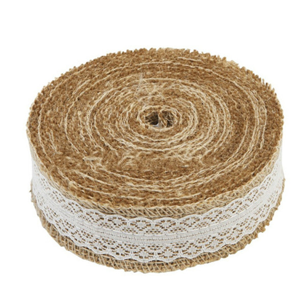 20M Christmas Decor Natural Jute Burlap Rustic Hessian Ribbon with Lace , 4cm Widths Wedding Party Decoration Lace Trim