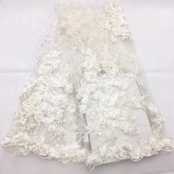 Nigerian Lace Fabric 2018 High Quality Lace 3d Fabric Wedding White African With Sequins Nigerian French KCD990